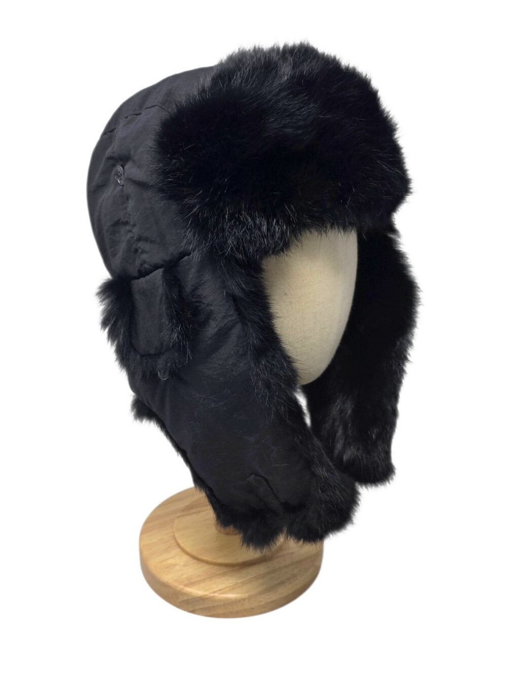 Mad Bomber Black Rabbit Fur Aviation Trapper Hat Adult Medium